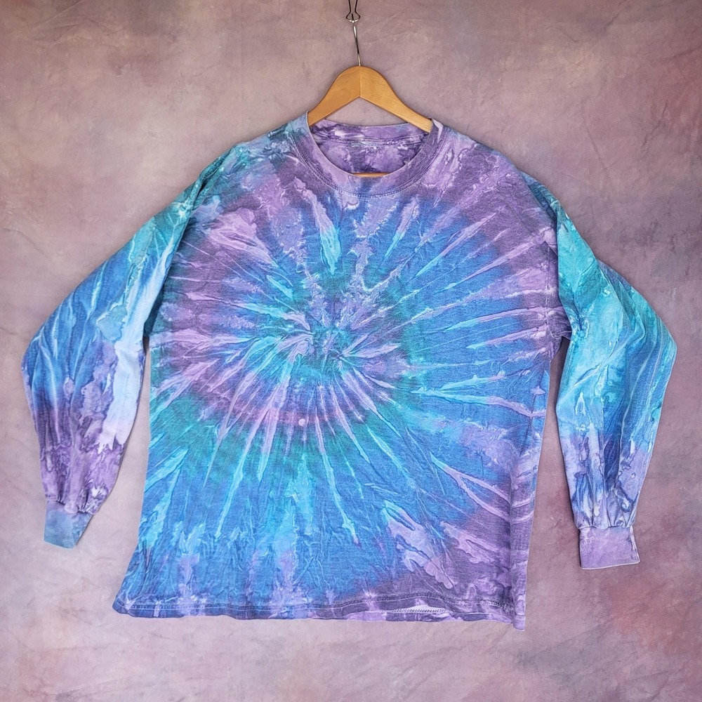Tie Dye Shirt Mens M Multicolor Long Sleeve Spiral Graphic Tee Cotton Blue